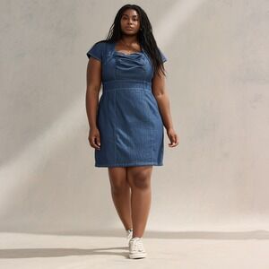 NWT Lane Bryant Size 28 Denim Dress‎ Cap Sleeves Sweetheart Neck Casual